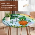 thumbnail image 5 of Round Table Cover 45-54 Inch St. Patrick's Day Waterproof Reusable Table Cloth Round Fitted Vinyl Tablecloth with Elastic Edged for Parties Outdoors, Lucky Gnomes Shamrock Leaves Flower Rainbow, 5 of 6