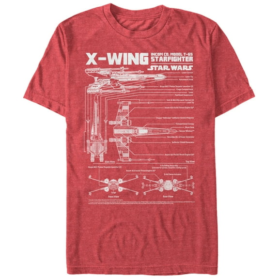 Men's Star Wars X-Wing Schematics - Heather T-shirt Small Red