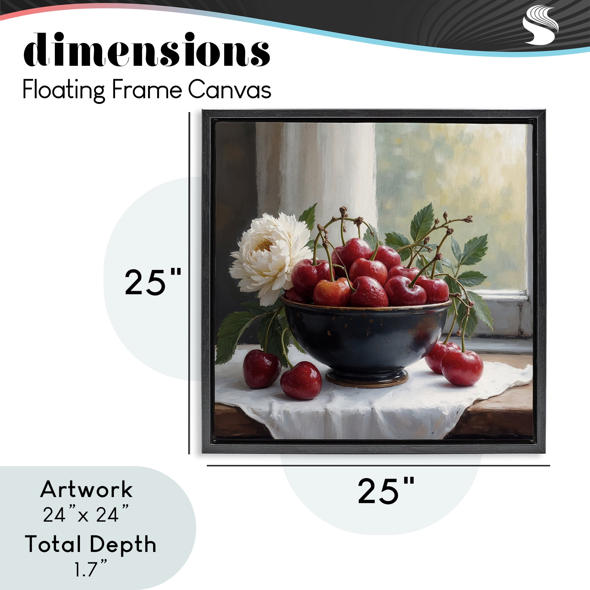Cherry & Blossom Still Life Black Framed Floater Canvas Wall Art, design by Lettered and Lined