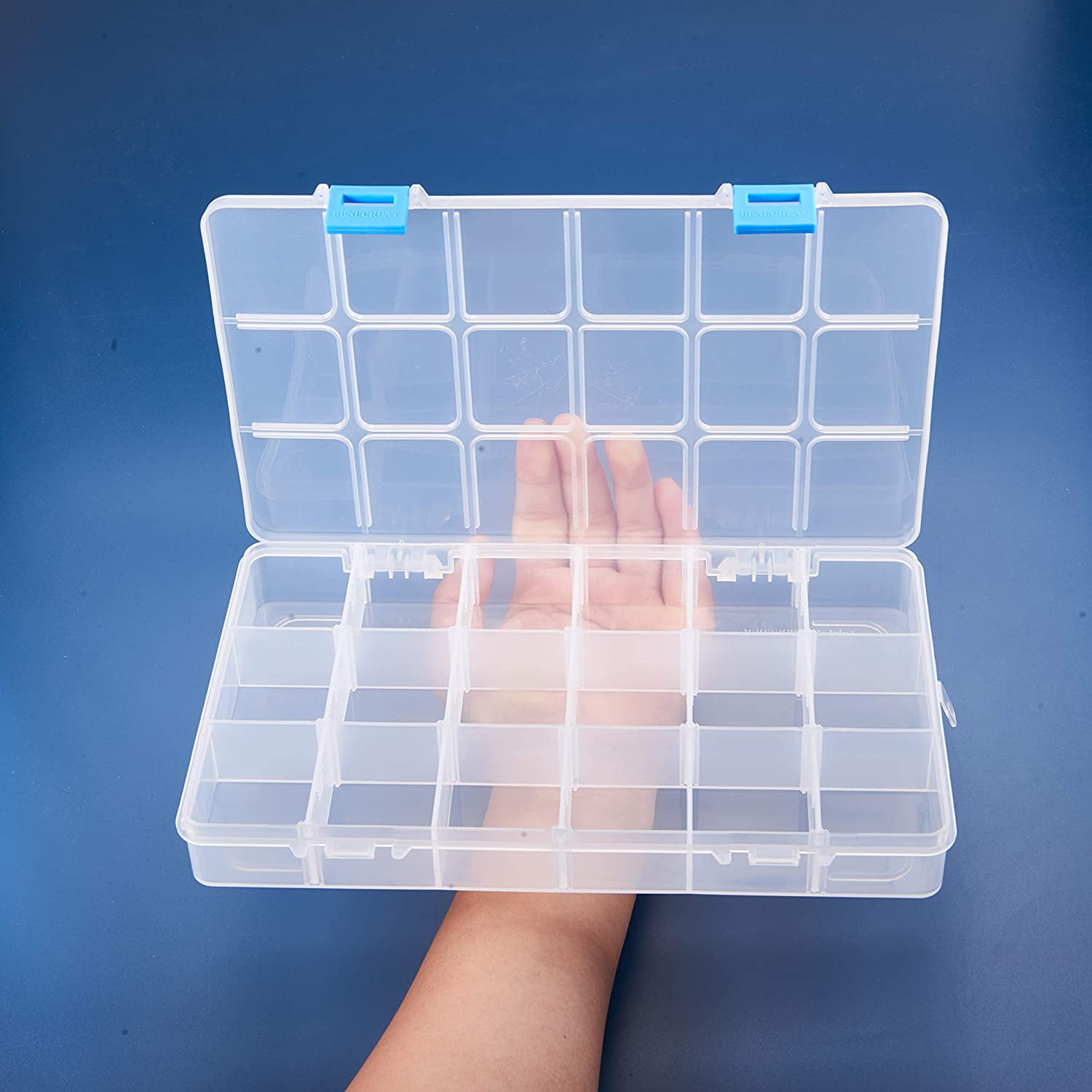 Clear 4 Pack 18 Grids Large Transparent Plastic Storage Box Bead Organizer with Adjustable Dividers for Jewelry Beads Tools Craft Accessories and Other Small Items - 9.4x5.7x1.18 Inch