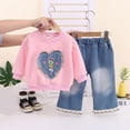 thumbnail image 2 of Toddler Baby Girl Hoodie Lounge Set Organic Cotton Outfit 6-12 Months 12-24 Months 2t 3t 4t 5t 6t 7t 8t 9t Children Pink 3-4 Years, 2 of 5
