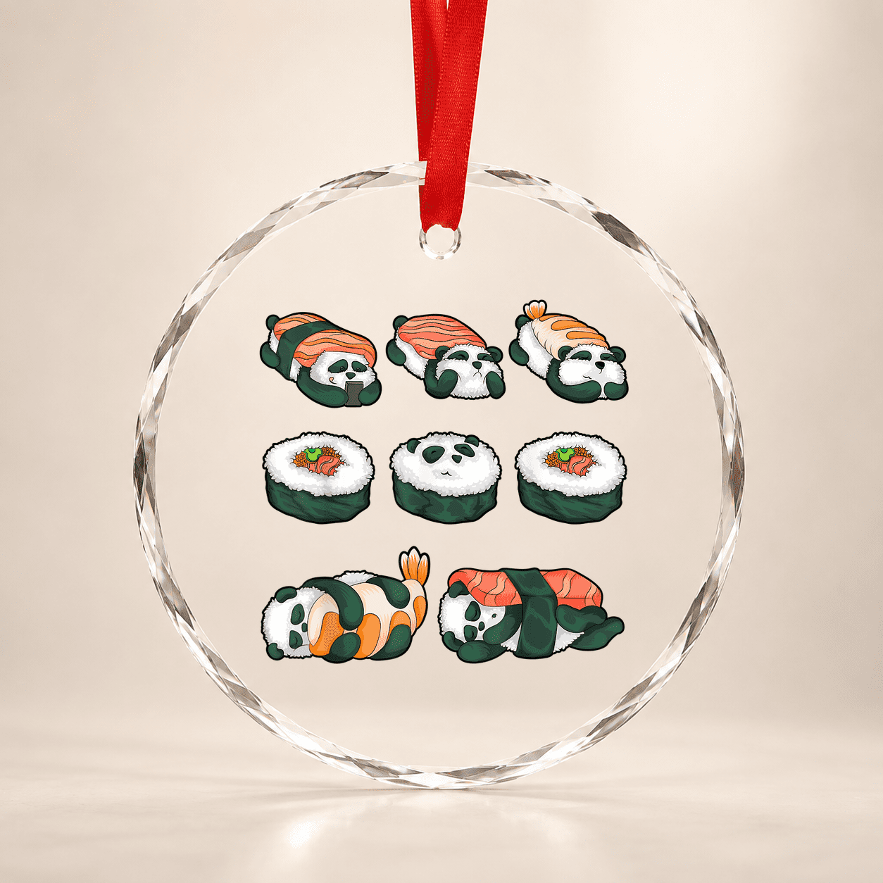 Panda Sushi Hug Cute Animal Maki Lover Funny Food Gift Glass Ornament