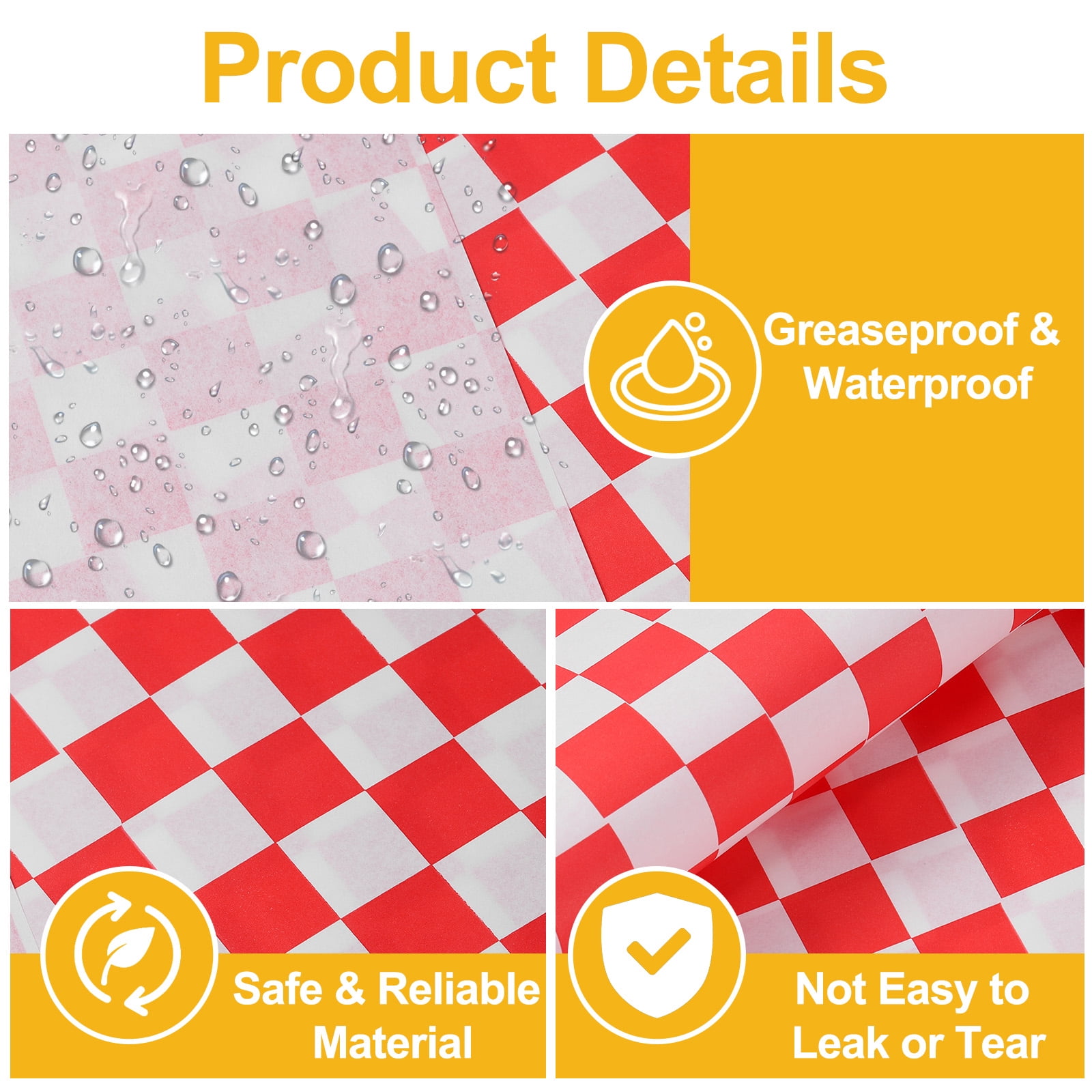 Unique Bargains Wax Paper Sheets for Food Grease Resistant Sandwich Baking Red