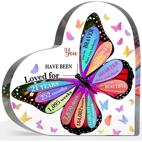 21 Year Old Gift for Birthdays, Inspirational Butterfly Keepsake Sign for Women Men, Happy 21st Gift for Birthdays Idea for Sister Coworker Bestie, Table Desk Sign for Home,4x4 inch