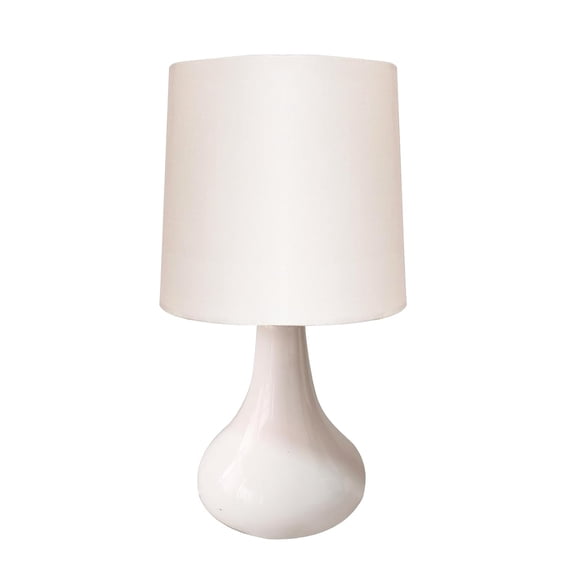 Modern Small Ceramic Table Lamp, Warm Light Classic Bedside Desk Lamp, White Color | For Living Room, Bedroom, Dining Table, Restaurant, Farmhouse Nightstand Study Lamps With Fabric Shade