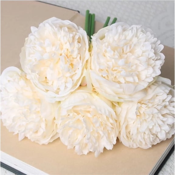 TINGXIN Vintage Peony Artificial Flowers 5 Bundle White for Wedding Home Decoration, Vintage Peony Bouquet