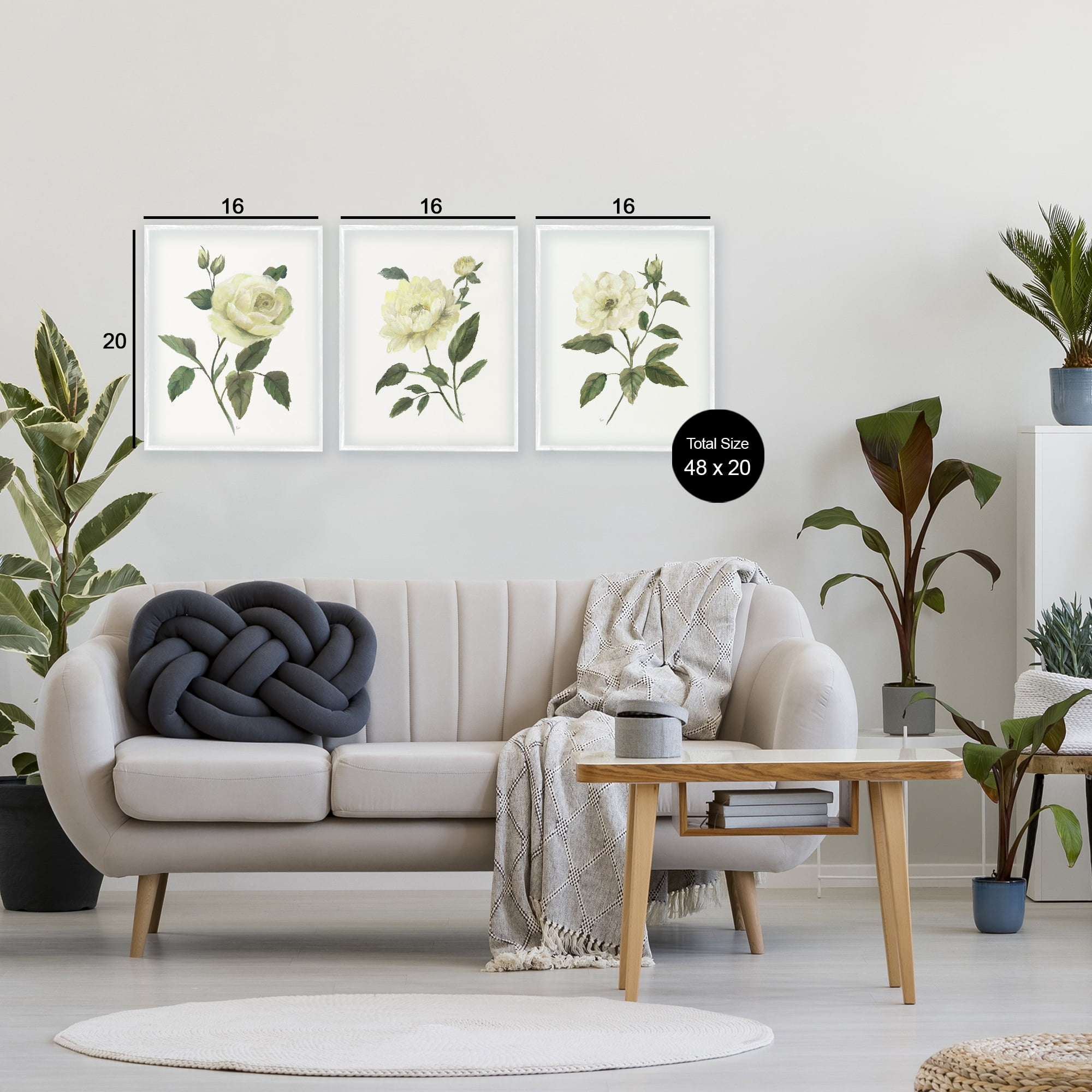Stupell Industries Ivory Budding Garden Flowers 3 Piece White Framed Giclee Art Set, design by Nan