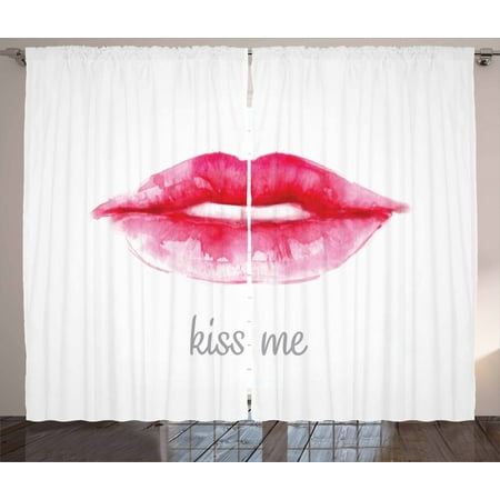 Kiss Curtains 2 Panels Set Watercolor Style Woman Lips With Pink
