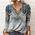 thumbnail image 4 of Tops Camisetas de cuello redondo y manga larga para mujer Blusas tipo túnica Blusa estampada Camisa elegante informal para mujer con tapeta de botones (multicolor, S-XXL), 4 of 4