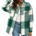 thumbnail image 3 of Women's Plaid Shacket Jacket Casual Long Sleeve Button Down Lapel Collar Outerwear 2025 Fall Winter Cozy Coat with Pockets, 3 of 3