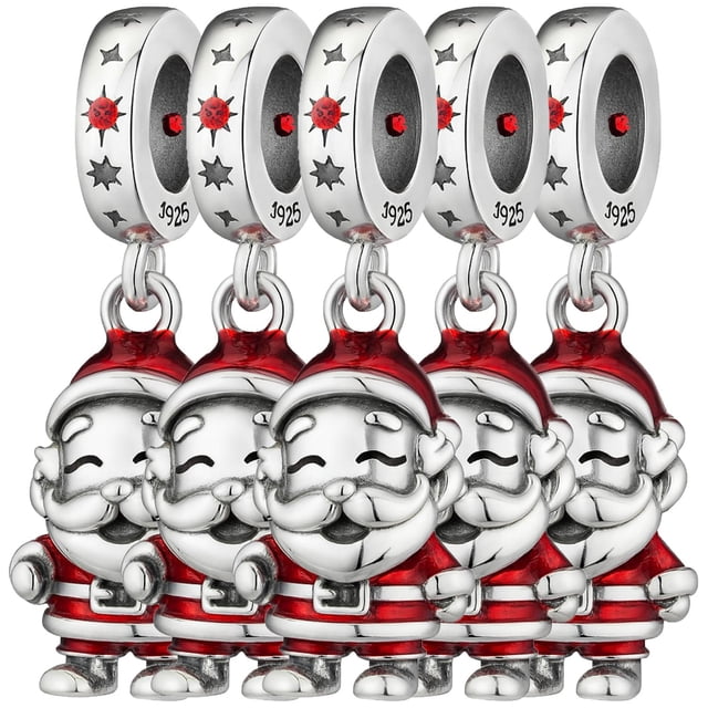 Dije Navidad Santa Claus Pulido Mx XmasClaus04 5Pzas Plata S925 Chapa Colgante Fijo Santa Claus Plata/Rojo Caja Blanca 4