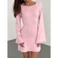 thumbnail image 2 of Gupgi Femmes Tricot Solide Couleur Dos Nu Manches Longues Décontracté en Vrac Mini Robe, 2 of 6