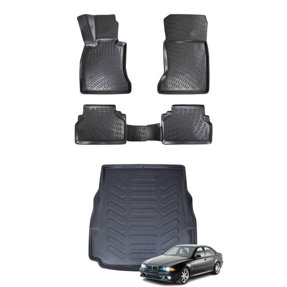 Car Floor Mats   Cargo Liner (Full SET) Compatible for BMW 5 Series E39 1996-2003 Waterproof | All Weather