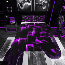 Erosebridal Futuristic Cubes Bedding Twin Comforter Set,Neon Purple Down Comforter,Super Cozy Reversible Bedding Sets Twin with Comforter,Geometric Room Decorative,3pcs