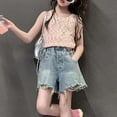 thumbnail image 5 of MKOSPLRT Girl's Ripped Tassle Hem Denim Shorts High Waisted Straight Leg Summer Jeans Shorts Distressed Jeans with Pocket 4-14 Years, 5 of 9