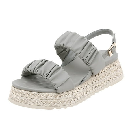 

MIASHUI Womens Sandals Shoes Women Platform Sandals Fashion Outside T Strap Buckle Beach Casual Sandal Slippers for and Casual Summer Shoes Grey 8