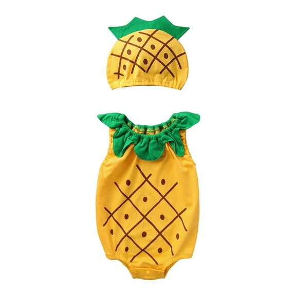 Mercatoo Toddler Girls Boys Set Sleeveless Fruit Print Crawling Suit Includes Hats 3Pcs Clothes Outfit Baby Home Clothing