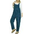 thumbnail image 5 of Sakmal Solid Casual Jumpsuits for Women Winter Wide Leg Cotton Overalls Full Sleeveless Blue Square Neck Pants for Women, 5 of 5