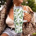 thumbnail image 6 of 40zo Ice Bar Cup With Handle Double Insulation Large Capacity Rust Prevention For Daily Travel And Other Scenes Watercolor Light Green Leaves (1), 6 of 8