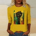 thumbnail image 2 of ibuvkizy Womens Black History Month 3/4 Sleeve T-shirts Ladies' Black Month Fashion Printed Round Neck 3/4 Sleeve T-shirt Loose Top,Yellow,S, 2 of 4