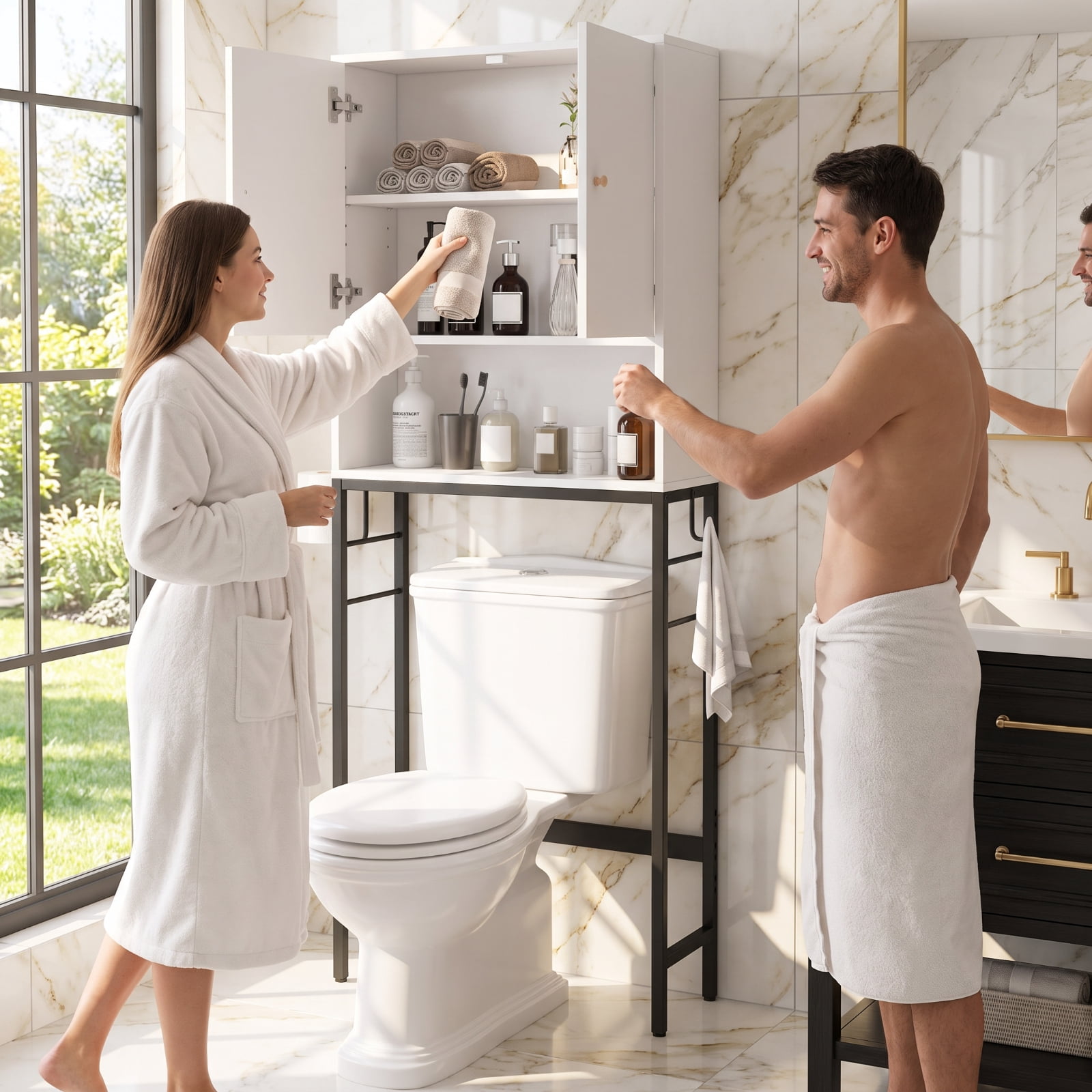 Vebreda Over the Toilet Storage Cabinet with 2 Doors and 1 Adjustable Shelf for Bathroom Space Saving Organization, White