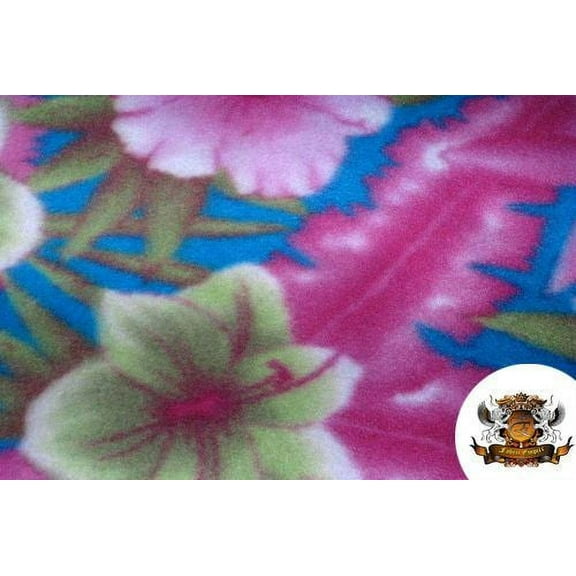 Fleece Printed Fabric Floral MultiColor Hibiscus / 58" Wide / Sold by the yard S-167