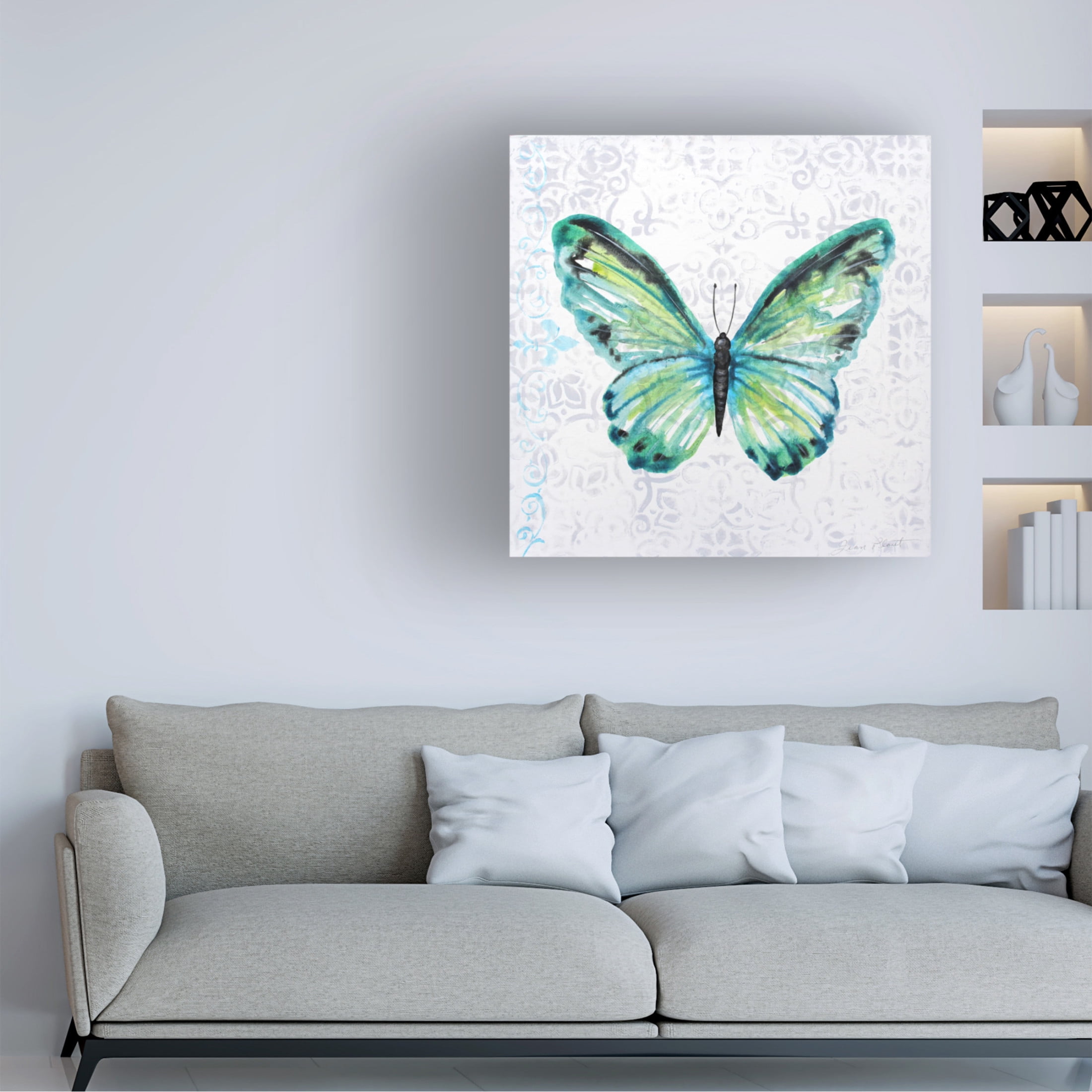 Canvas Wall Art - Jean Plout 'Elegant Butterfly B' Wall Art for Living Room, Bedroom, or Office Décor by Trademark Fine Art - 24 x 24 Inches