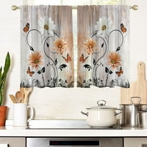Orange Floral Flower Window Curtains for Kitchen Farmhouse White Daisy Leaf Terracotta Small Short Home Living Room Bedroom Bathroom Drapes Treatment Tiers Fabric 1 Pair, 27.5" W x 39" L, Retro