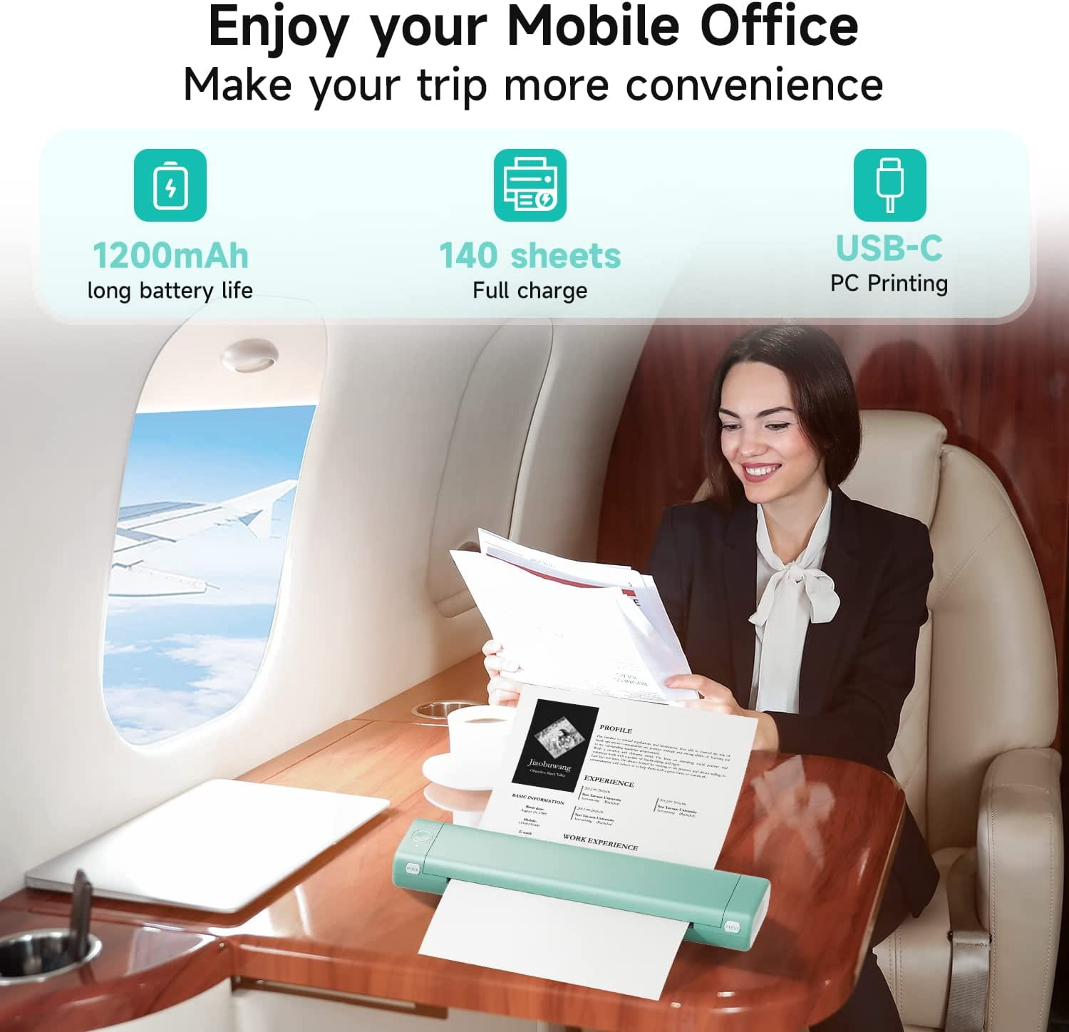 Phomemo M08F Portable Printer Wireless Thermal Printer for Travel, Support 8.5" X 11" Thermal Paper, Bluetooth Inkless Printer Compatible with Android iOS Phone & Laptop（Green）