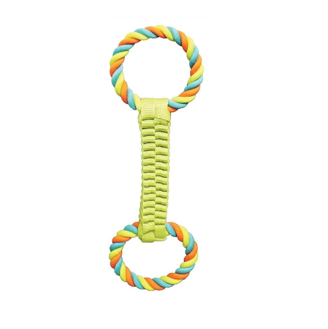 16 Inch Double Loop Rope Handle Ballistic Weave Dog Interactive Tug Toy Figure 8 (Blue)