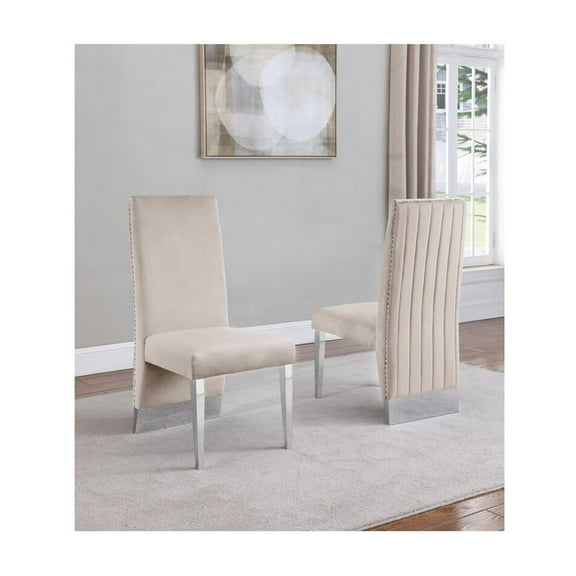 Cream Tufted Velvet Accent Side Chairs with Silver Chrome Detailing (Set of 2)