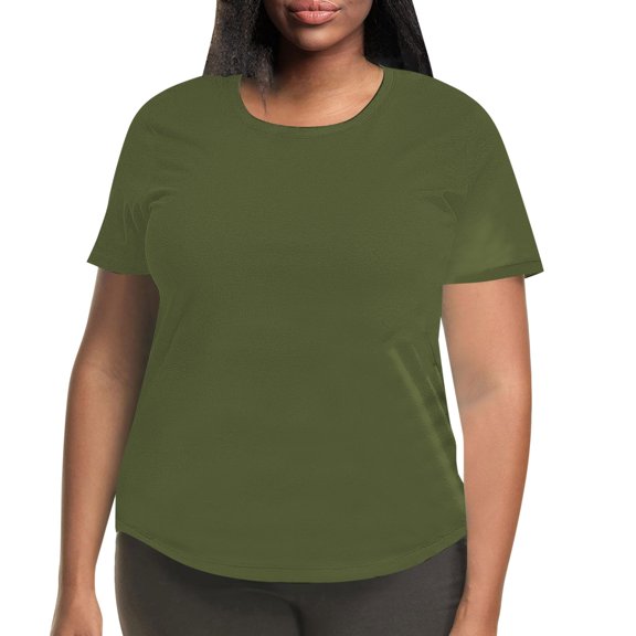 Plus Size T Shirts for Women Oversized Casual Crewneck Short Sleeves Breathable Athletic Gym Running Workout Tops Tshirts Army Green L