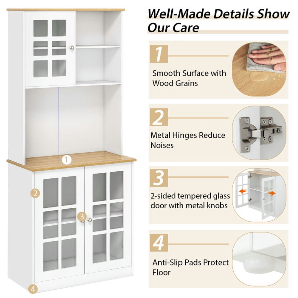 Finihen Kitchen Storage Cabinet, Buffet Sideboard, 72 Inch Freestanding Pantry Cabinet with Hutch and Adjustable Shelf, for Dining Room, Kitchen, Living Room, White Finihen Kitchen Storage Cabinet, Buffet Sideboard, 72 Inch Freestanding Pantry Cabinet with Hutch and Adjustable Shelf, for Dining Room, Kitchen, Living Room, White