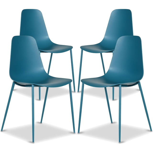 Poly & BARK Isla Modern Kitchen Chairs Set of 4 - Plastic Dining Chair with Metal Legs - Quick Assembly Simple Cafe Chairs Plastic for Indoor or Outdoor - Ocean Teal