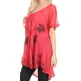 thumbnail image 3 of Sakkas Albina Island Relaxed Fit Embroidery Cap Sleeves Blouse / Top - Melon - One Size, 3 of 5