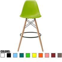 2xhome - Green - 28" Seat Height Modern Plastic Style Bar Stool Barstool Counter Stools with backs and armless Natural Legs Wood Eiffel Legs Dowel-Leg, Set of 1, 1 piece