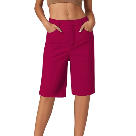 Likimi Womens Shorts Comfortable Casual Straight High Elastic Solid Color Summer Shorts With Pocket Red Size 2Xl