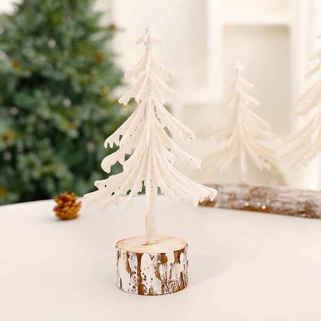 Xihbxyly Mini Árbol de Navidad, Elegante Diseño Blanco, Decoración con Copos de Nieve, Base de Madera, Decoración Festiva para El Hogar, Adorno para Sala de Estar, Estudio, Dormitorio, Tamaño 26 X 13