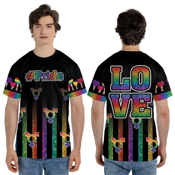 Rainbow Love LGBTQ Graphic Tee, Pride Symbols all over print Shirt, LGBTQ Month T-shirt