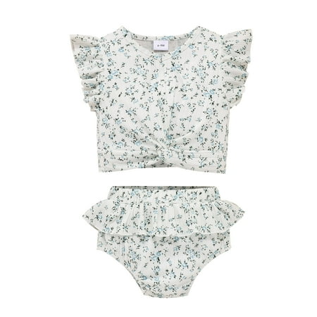 

Baby Girl Dress Mint Sleeves Ruffles Kids Fly Set Girls Outfit Sleeves Shorts Baby Ribbed Children Shorts Small Floral Girls Outfits&Set New Born Stuff Girls