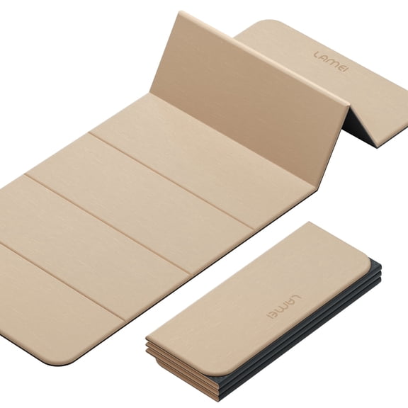 LAMEI 8mm Thick Foldable Yoga Mat - 3-in-1 Folding TPE Non-Slip Mat for All-Level Yoga, Tear-Resistant & Quick-Flat Design, 71x24in (Beige Black)