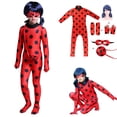 thumbnail image 1 of Kids Girl Ladybug Cosplay Costume Set Halloween Party Jumpsuit Fancy Dress Costume With Blindfold, Wig, Bag zhangyuxiang LED, 1 of 2