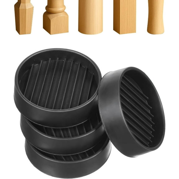 NOGIS 2X2 Round Rubber Furniture Caster Cups with Anti-Sliding Floor Grip (Set of 4,Black)