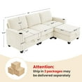 thumbnail image 6 of JUSTLET Sectional Sofa with Storage, L Shaped Modular Sofa Couch with Storage Seats and Arms, 3-Seater Chenille Fabric Couch with Cup Holders for Living Room Office Apartment Small Space, Beige, 6 of 7