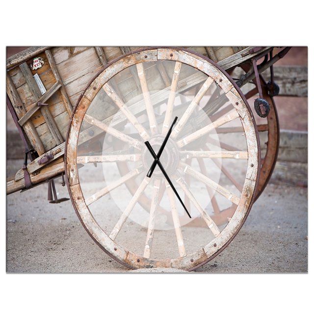 DesignArt Spanish Wooden Country Carriage Wheel Large Wall Clock