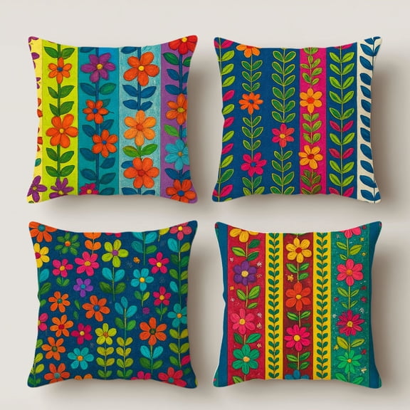 Lavish Cover 14x14 Inch Hand Drawn Colorful Flower Pillow Cover, Cute Decorative Cushion Case for Sofa Bedroom, No Insert
