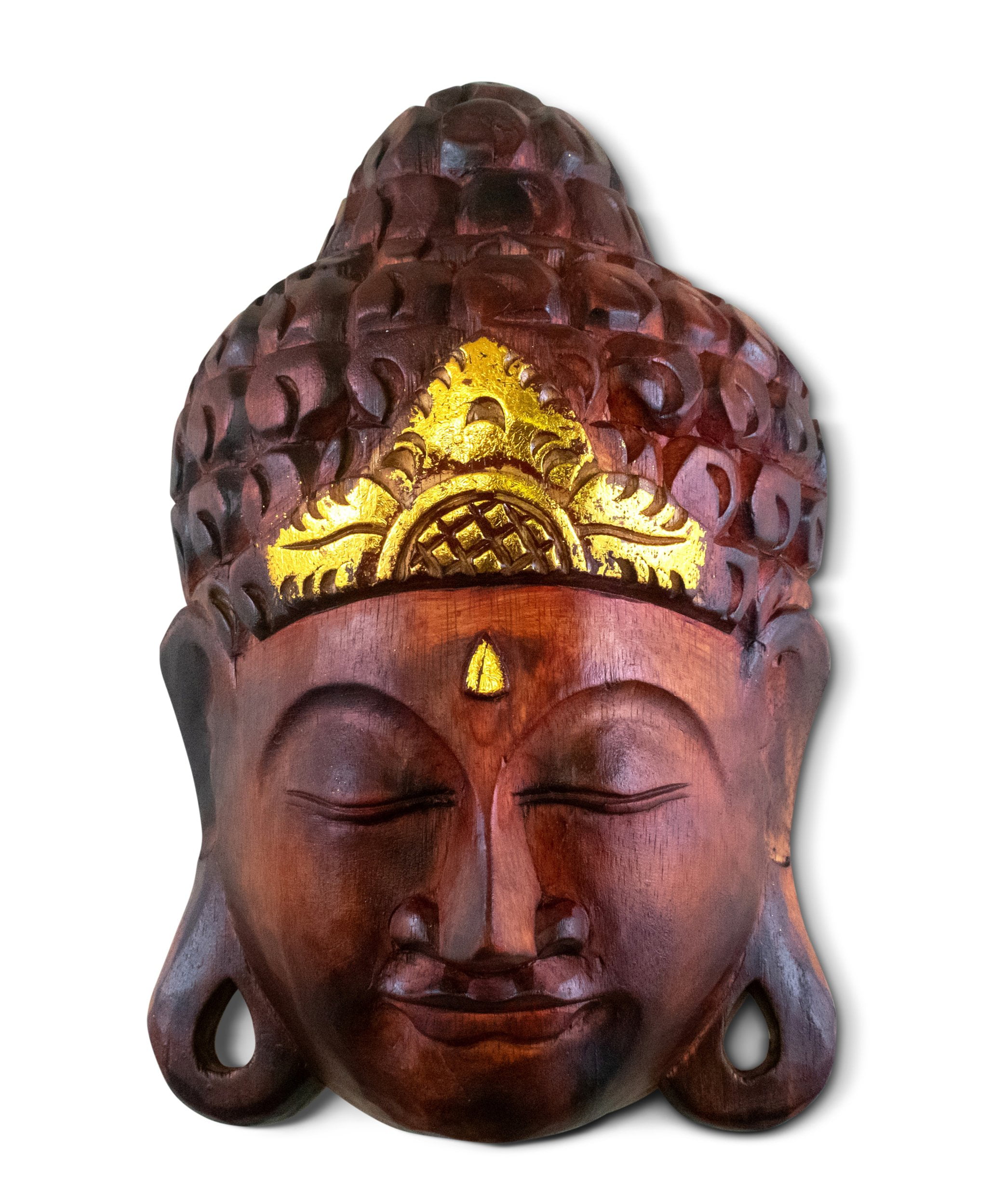 Vintage Buddha Wood Carved Face Mask Wall Hanging Thailand Sculpture Home Decor 