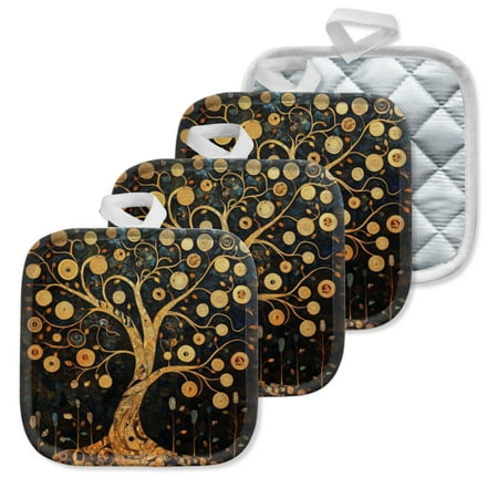 

4Pcs Pot Holder for Kitchen Celestial - Inspired Ornamental Tree Composition Square Heat Resistant Hotpads 8x8in Non Slip Dirt-Proof Kitchen Cook Oven Potholders Machine Washable