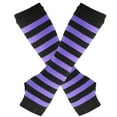 thumbnail image 1 of Zhuge Guantes largos sin dedos a rayas para mujer, calentadores de brazos tejidos de invierno para punk rock, cosplay, gótico, fiesta de Navidad, negro y morado, 1 of 4