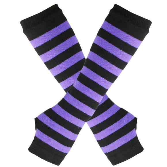 Zhuge Guantes largos sin dedos a rayas para mujer, calentadores de brazos tejidos de invierno para punk rock, cosplay, gótico, fiesta de Navidad, negro y morado